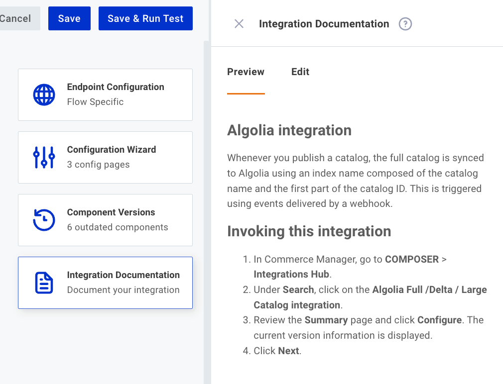 Preview internal integration documentation